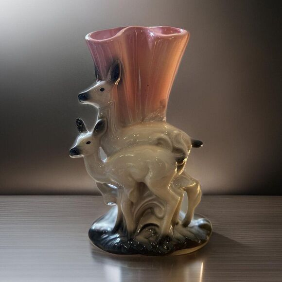 Vintage Hull Pottery Art  Deer Pink Ceramic Vase - Picture 1 of 8